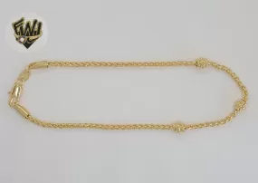 (1-0061) Gold Laminate - 2.5mm Wheat Link Anklet - 10 - BGF