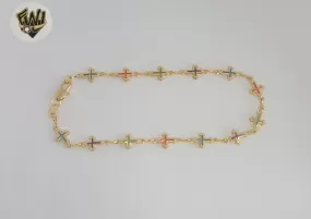 (1-0129-1) Gold Laminate - 7.5mm Multicolor Cross Anklet - 10” - BGF