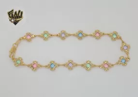 (1-0130) Gold Laminate - 9.5mm Multicolor Link Anklet - 10 - BGF