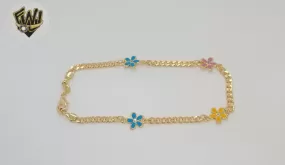 (1-0247) Gold Laminate - 4mm Flower Anklet - 9.5 - BGF