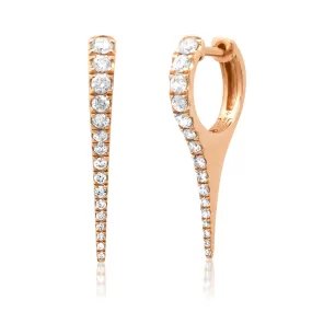 14K Gold and Diamond Dagger Hoops Earrings, Large, Single Row Diamonds