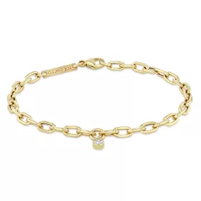 14k Medium Square Oval Link Chain Dangling Diamond Anklet