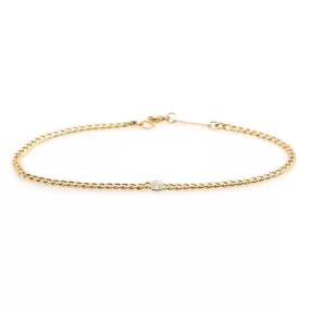 14k Small Curb Chain Floating Diamond Anklet