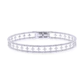 14K WHITE GOLD BEADED FLEXIBLE DIAMOND BANGLE BRACELET