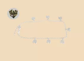 (2-0167-1) 925 Sterling Silver - 2mm Link Charms Anklet - 9