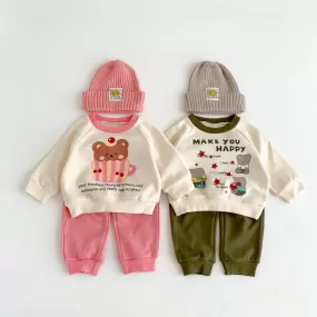 2 Pieces Set Baby Kid Girls Boys Letters Cartoon Print Tops And Solid Color Pants Wholesale 23101908