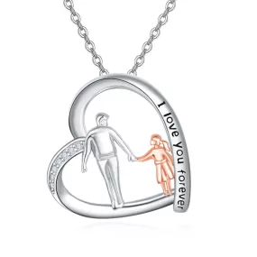 925 Sterling Silver Father Daughter Necklace Heart Pendant Necklace Father Daughter gifts for Women