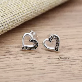 925 Sterling Silver Heart Stud Earrings with Marcasite