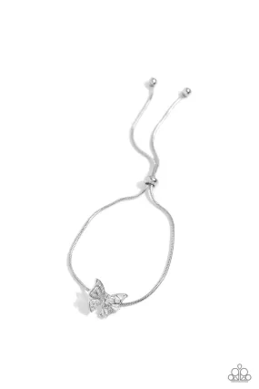 Adjustable Allure White Rhinestone Butterfly Bracelet - Paparazzi Accessories