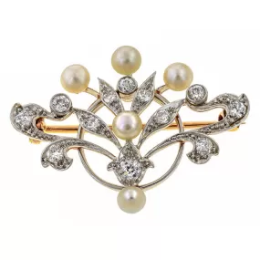 Antique Diamond & Pearl Pin