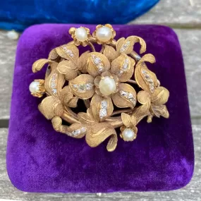 Antique Pearl & Diamond Floral Brooch