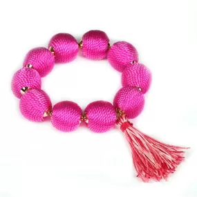 Barbie Theme Thread Ball Bead Stretch Tassel Bracelet