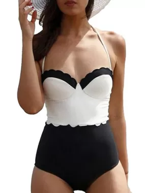 Black and White Color Block One-piece Swimsuit