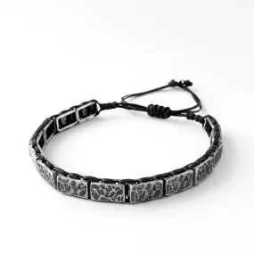 Black Waxed Cord & Hammered Sterling Silver Men's Bracelet