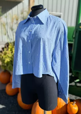 Blue Crystal Button Down Shirt