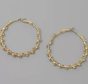 Braided Stone Metal Hoop Earrings