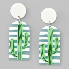 Cactus Patterned Acetate Drop Earrings