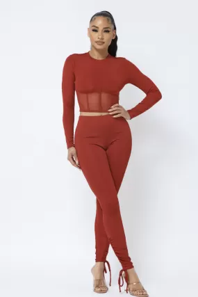 Corset Style Legging Set - Rust