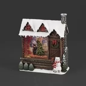 Cozy Cabin Retreat Snow Globe with Snow Bear - USB and Battery Powered Winter Wonderland