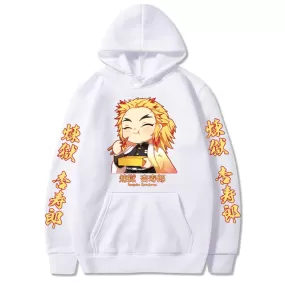 Demon Slaye: Kimetsu No Yaiba Anime Cute Kyojuro Rengoku Eating Bento Hoodies Men Women