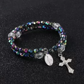 Double Layer Colored Beads Cross and Pendant WWJD Bracelet