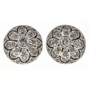 Filigree Diamond Button Stud Earrings