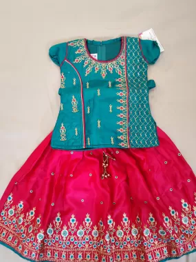 Gorgeous Pink And Green Langa Set With Dupatta