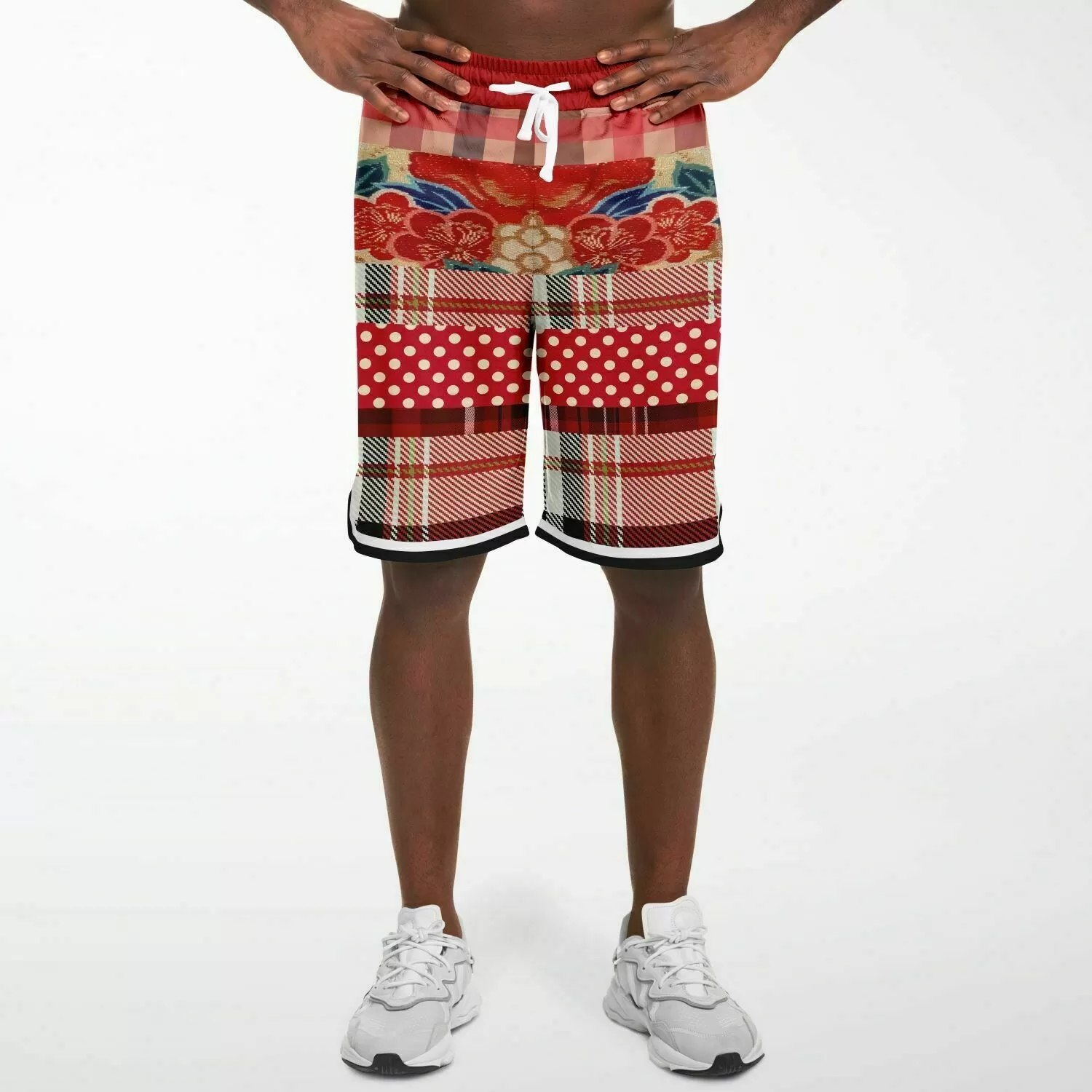 Jersey Salsa Floral Plaid Patchwork Basketball Shorts