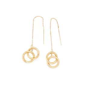 Ladies 14K Yellow Gold Drop Hoop Dangle Earrings