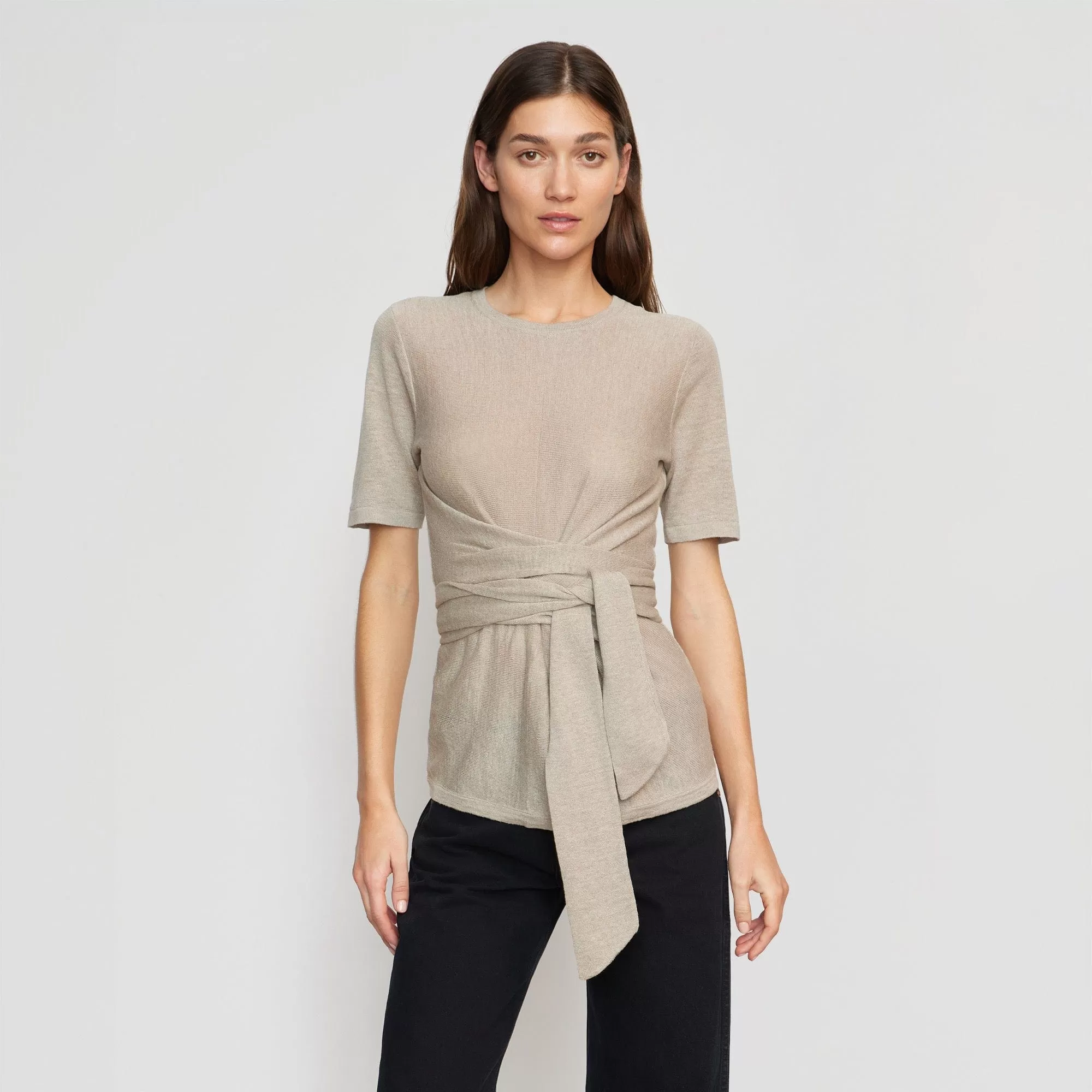 Lark Tie-Front Linen Sweater