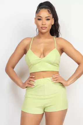 Lime Terry Towel Bralette Top & Mini Shorts Set