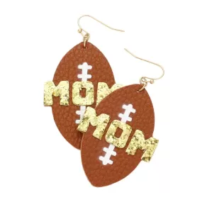 MOM Message Faux Leather Football Dangle Earrings