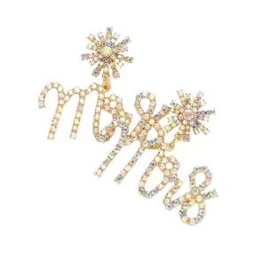 MRS Rhinestone Embellished Message Dangle Earrings