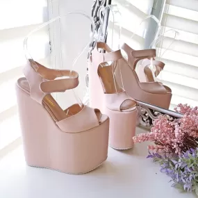 Powder Light Pink High Heel Wedge Platform Shoes