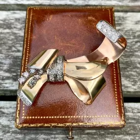 Retro Diamond Bow Brooch