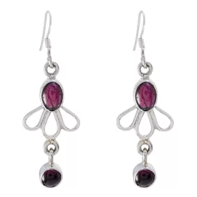 Riyo Genuine Gems multi shape Cabochon Red Garnet Silver Earring gift for friendship day