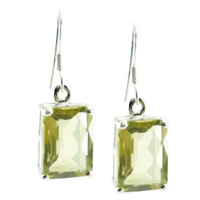 Riyo Genuine Gems Octogon Faceted Yellow Lemon Quartz Silver Earring gift for Faishonable day