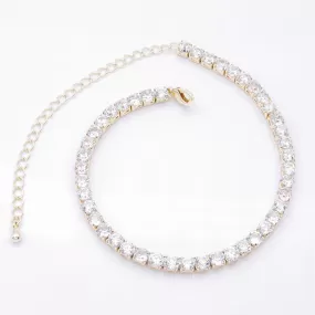 Round Cut C.Z Tennis Chain Anklet - Gold