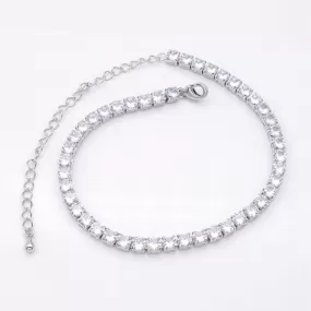 Round Cut C.Z Tennis Chain Anklet - Silver