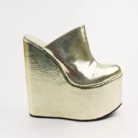 Sabo Golden Platform High Heel Wedge Mules