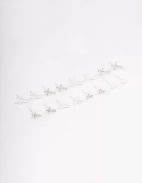 Silver Diamante Cross Earring 8-Pack