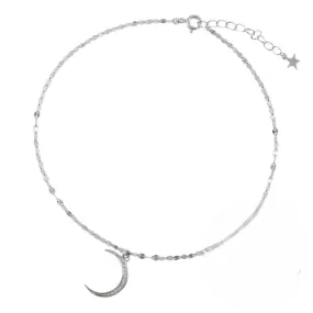 Silver Sterling Moon Cubic Zircon Anklet