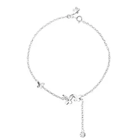 Silver Sterling Tassel Butterfly Shape Anklet