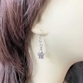 Silver Wine Bottle and Glass Drop Earrings