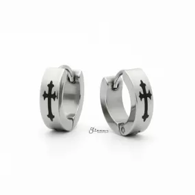 Stainless Steel Cross Hinged Hoop Earrings - Silver