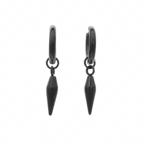 Stainless Steel Drop Spike Cone Huggie Hoop Earrings - Black