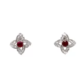 StarFire Ruby Diamond Earrings in 18K White Gold