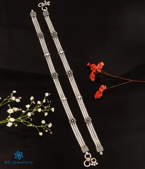 The Vinyas Silver Floral Antique Anklets