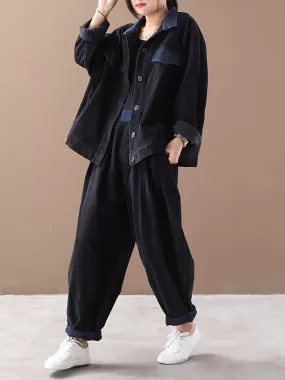 Women Autumn Vintage Coat   Harem Pants Sets